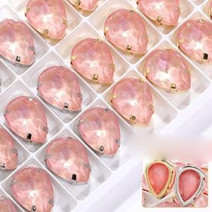 Drop Strass Met Koperen Klauw Set Flacback Kristal Strass Naaien Op Kleding Tassen Stenen Glitter Glas Strass-Licht Perzik JM,13x18mm,Wit K Klauw 10st