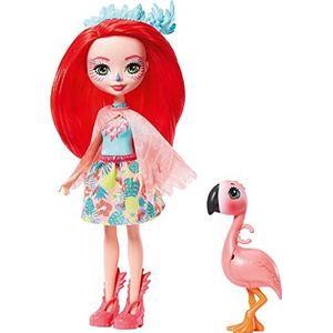 Enchantimals Fanci Flamingo pop en haar vriendje Swash; pop van 15 cm met lang roze haar, vleugels, rok, diadeem en schoenen (kunnen uit), leuk cadeau voor kinderen van 3 – 8 jaar