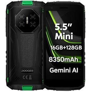 DOOGEE Fire 3 Pro Mini-telefoon, 14 cm (5,5 inch), HD+, compacte behuizing + eenvoudige handgreep, 16 GB + 128 GB, lange batterijduur, 8350 mAh-batterij, IA Gemini, camera 16 MP + 8 MP, schokbestendig
