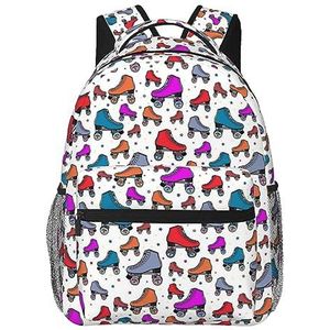 DOFFO Rolschaatsen kleurrijke bedrukte reisrugzak, lichtgewicht casual laptop dagrugzak schattige wandelrugzakken tas voor dames en heren, Zwart, One Size