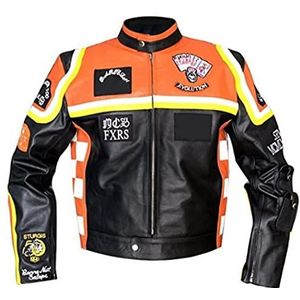Aksah Fashion Heren HDDM Mickey Rourke Biker koe lederen jas | Oranje en zwart leren jas, Meerkleurig, L