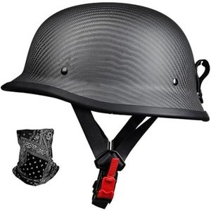 Duitse leren motorfietshelmen, retro halfschaalhelm, jethelm met vizier, snelsluiting voor cruiser, chopper, biker, bromfiets, DOT/ECE D,XL=60-61cm