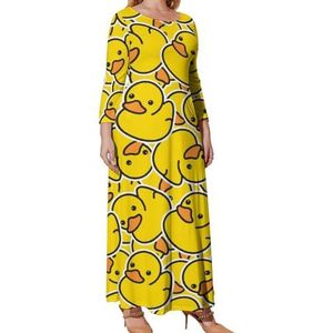 Gele Rubber Ducky Patroon Grafische Plus Size Jurk Voor Vrouwen Toevallige Lange Koker Maxi Jurken