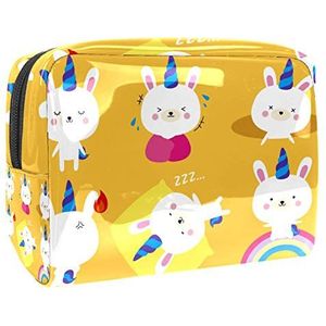 Make-uptas PVC toilettas met ritssluiting waterdichte cosmetische tas met eenhoorn konijn geel voor dames en meisjes