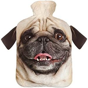Warmwaterkruik met pullover overtrek 2 liter bedfles met mooie fleece print overtrek rubberen warmwaterkruik met deksel witte hond met oren [092]