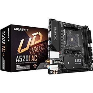 Gigabyte A520I AC (AMD Ryzen AM4/Mini-ITX/Direct 6 Fasen Digitale PWM met 55A DrMOS/Gaming GbE LAN/Intel WiFi+Bluetooth/NVMe PCIe 3.0 x4 M.2/3 Display Interfaces/Q-Flash Plus/Moederbord)
