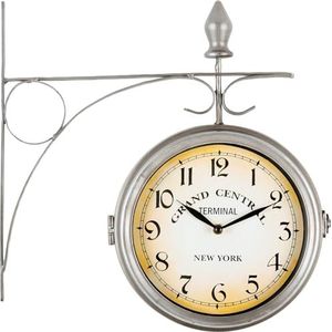 Stagecaptain BHU-4543 SR Dubbelzijdige retro vintage wandklok - Metaal stationsklok met muurbeugel voor binnenshuis - Kwartsklok diameter wijzerplaat: 25 cm - Extra stil - Zilver