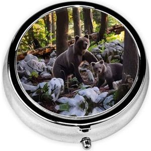 rge en kleine zwarte beren draagbare pillendoos, 3-vaks medicijnpillenetui, bedrukte pillenorganizer voor zakportemonnee en reizen