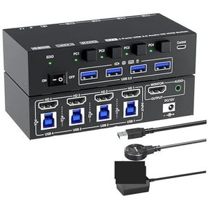 KVM-switch 4 computers 8K60Hz, simulatie EDID, 4K144Hz 4-poorts USB3.0 KVM-switch met,Schakelde soepel