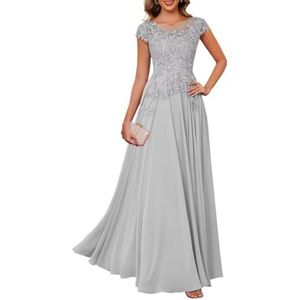 Dames chiffon moeder van de bruid jurk plooien Avond Prom jurken Cocktail Jurken Plus Size, Zilver, 32