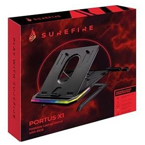 SureFire Portus X1 Gaming-laptopstandaard, notebookstandaard, in hoogte verstelbaar met RGB-verlichting, houder voor laptops van 10, 17,3 inch, tabletverhoging met ventilatie voor het bureau