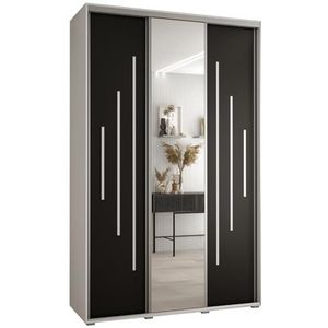 MEBLE KRYSPOL Davos 13 160 Kledingkast met drie schuifdeuren voor slaapkamer - Moderne Kledingkast met spiegel, kledingroede en planken - 235,2x160x45 cm - Wit Zwart Zilver