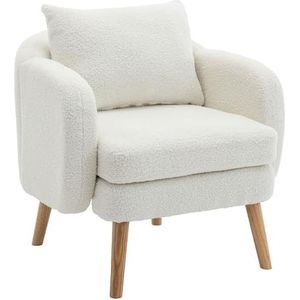 Auroglint Moderne eenvoudige teddy fluwelen fauteuil, extra dik kussen fauteuil, enkele sofa fauteuil, gestoffeerde fauteuil, vrijetijdsstoel. (wit)
