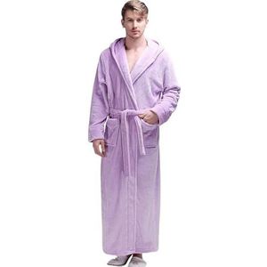 Badjas - Paars - Extra Lange Thermische Badjas Met Capuchon - Plus Size - Winter Flanel