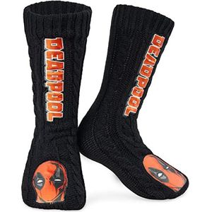 Marvel Pluizige Sokken, Heren pantoffelsokken, Zwart, Panther Thor, Warme Gebreide Sokken (Zwart/Rood)