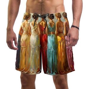 Heren Board Shorts, Art Elegant Vrouwen Gevoerd Sneldrogende Badmode Strand Vakantie Party Bermuda Zwemmen Grote Broek, Art Elegant Dames Opgesteld, XXL