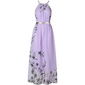 Damesjurken Bloemenprint Off-mouwloos Slank Strand Zomer Casual Slank en lieflijk Lange jurken met blote schouders (Color : Purple, 32-33, 3435, 36-37, 38-39, 40-41, 42-43, 44-45, 46-47 : 2XL
