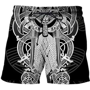 Unisex Viking Odin Tattoo Shorts - Noorse Mythologie Harajuku Street Summer Sneldrogende Ademende Shorts - Modieuze Hiphop 3D Digitaal Bedrukte Casual Shorts (Color : Odin A, Size : XXL)