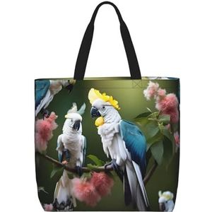 EdWal Zwart-wit Voetbal Patroon Print Lichtgewicht Reizen Tote Bag,Casual Schoudertas Shopper Handtas Werk Tote Bag, Mooie Kaketoo Vogel Bloem, Eén maat