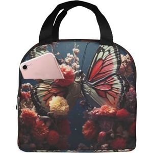 ZXERTG Vlinder Kussen Bloemen Print Volwassen Lunch Tassen Geïsoleerde Lunch Tas Veelzijdige Ademend Hoge Dichtheid Oxford Stof Lunch Box