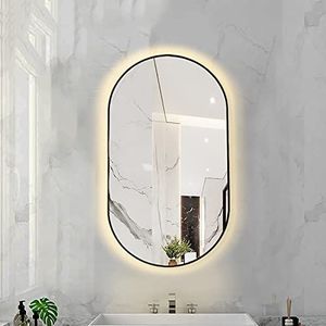 LED Ovale Badkamerspiegel met Metalen Frame, Verlichte Verlichte Wandhangende Make-upspiegel Voor Badkamer Slaapkamer Ingang (Color : Black Frame - Warm Light, Size : 40X60CM)
