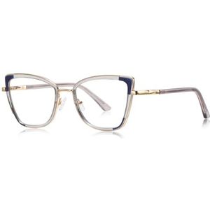 moomoobird Anti Blue Light Bril Vrouwen Cat Eye Bril Frame TR90 Metalen Bril Mode Bril, Grijs Goud Frame, Large