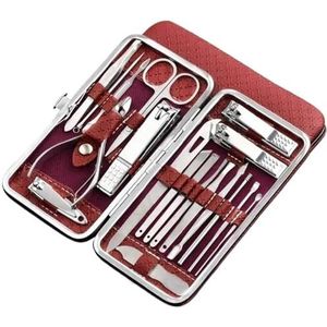 Manicureset, nagelknipperset, Nagelknipper Manicure Pedicure Set Pak Van 18 Multicolor(Red)