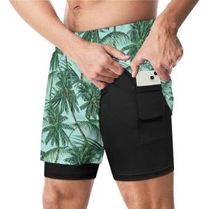 Palm Tree Grappige Zwembroek met Compressie Liner & Pocket Voor Mannen Board Zwemmen Sport Shorts