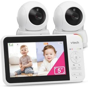 VTech VM924-2 Babyafstandsbediening met 2 camera's en audio, lcd-display van 12,7 cm, video-overdracht tot 17 uur en 31 uur accu voor audio, nachtzicht, bereik 1000
