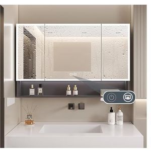 Spiegelkast for badkamer, badkamerspiegel met opbergruimte, medicijnkastje for badkamer met spiegel, moderne wandmontage spiegel medicijnkastje met deuren, ontwaseming(Color:Gray,Size:W90*H70cm/W35.4*
