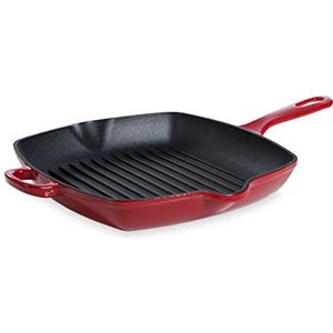 BK Bourgogne Geëmailleerde Gietijzeren Inductie Grillpan met antiaanbaklaag, PFAS-vrij, vaatwasmachinebestendig, Chilli Red