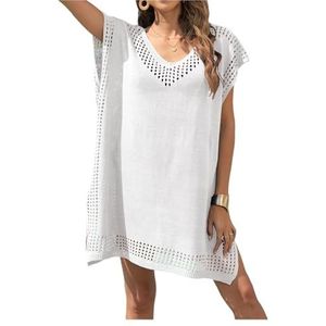 DUNSBY Gehaakte witte gebreide strandbedekkende jurk tuniek pareo's bikini's cover-ups, zwembedekking gewaad strandkleding badpak cover-up (kleur: wit)