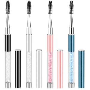 Mascara toverstokken met dop, 4 stuks draagbare wimpers borstel toverstokken herbruikbare reizen wenkbrauwborstel applicator kam make-up gereedschap voor wimper extensions benodigdheden, make-up