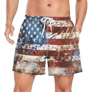 Niigeu Artistiek Amerikaanse vlag strepen zwembroek shorts sneldrogend met zakken, Leuke mode, L