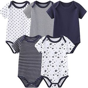 Babyvesten onesies rompertjes korte mouwen voor jongens en meisjes 9-12 maanden, marineblauw