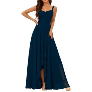 Chiffon bruidsmeisjesjurken voor dames, met split, lange baljurken, cocktailjurken, grote maten, Donkerblauw, 32