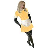 Sissy Cosplay Anime Clubwear Lange Puff Mouw Jurk Wetlook Latex Servant Uniform Zwart-wit Schort Sexy Lolita Maid Jurken, Geel, L