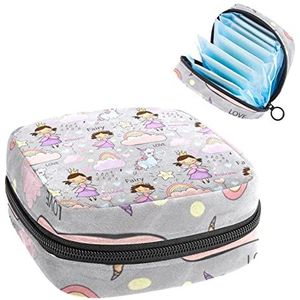 Prinses regenboog ster schattig, Periode Pouch Draagbaar,Tampon Opbergtas,Tampon Houder voor Portemonnee Vrouwelijke Product Organizer, Meerkleurig, 4.7x6.6x6.6 in/12x17x17 cm