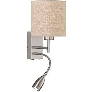 Kleine wandlamp met leeslamp en schakelaar, zilver en stoffen kap beige, Ø 16 cm