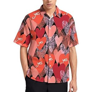 Heldere Rode Harten Hawaiiaanse Shirt Voor Mannen Zomer Strand Casual Korte Mouw Button Down Shirts met Zak
