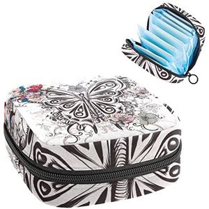 Boho Hand Draw Butterfly Fowers,Periode Pouch Draagbaar,Tampon Opbergtas,Tampon Houder voor Portemonnee Vrouwelijke Product Organizer, Meerkleurig, 4.7x6.6x6.6 in/12x17x17 cm