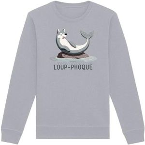 Sweatshirt met zeewolf, uniseks, bedrukt in Frankrijk, 100% biologisch katoen, cadeau voor dieren, verjaardag, humor, origineel grappig, Grijs, L/Tall