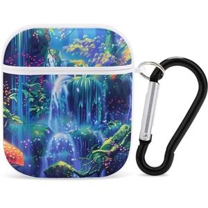 Blacklight Fantasy Bos Waterval Natuur Plant Leuke Case voor AirPods 2&1 Schokbestendige Beschermende Hoofdtelefoon Gevallen Cover Met Sleutelhanger voor Mannen Vrouwen