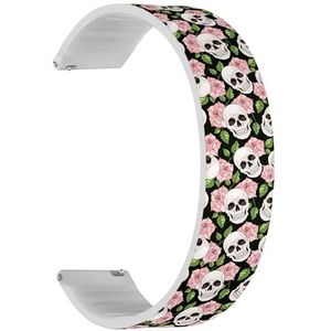 RYANUKA Solo Loop band compatibel met Ticwatch Pro 3 Ultra GPS/Pro 3 GPS/Pro 4G LTE / E2 / S2 (Gothic Roses Skulls) Quick-Release 22 mm rekbare siliconen band band accessoire, Siliconen, Geen