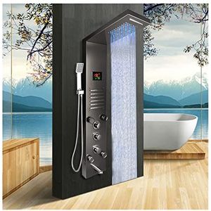 Douchepaneel, 12 Keuze Zwarte Douche Kolom Kraan Bad Kraan Temperatuur Digitale Display LED Douche Panel Body Massage Systeem Jets(Led Dark Gray B)