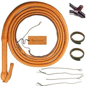 Kangoeroe lederen zweep 4 tot 24 voet / 1,2 tot 7,3 meter bruin/bruin zware professionele bullwhip paardensport, lederen buik & lederen bolster binnenkant (6 meter))