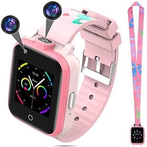 TOPCHANCES 4G Smartwatch voor kinderen, smartwatch met GPS, wifi, LBS-tracker, 2 camera, SOS, wekker, jongens en meisjes, smartphone voor kinderen, 3-12 jaar (roze)