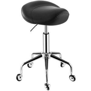 JAVPTAV Zadelstoel, in hoogte verstelbare zadelkruk, ergonomische rolstoel massagekliniek, bar, spa salon 360 draaibare bureaustoel met brede dikke bekleding (zwart)