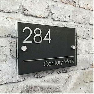 Huisnummers, deurnummers doe-het-zelf huisnummer modern huisnummer deur nummer straat naam glas effect acryl (kleur: 01, maat: 14 cm_20 cm)
