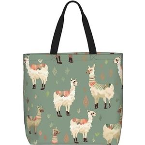 VTCTOASY Alpaca Print Vrouwen Tote Bag Grote Capaciteit Boodschappentas Mode Strand Tas Voor Werk Reizen, Zwart, One Size, Zwart, Eén maat